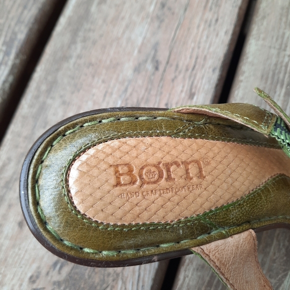 Retro Born Leather Green Yellow Buckle Strap Heels With 3D Flower Size 8 - Picture 12 of 15